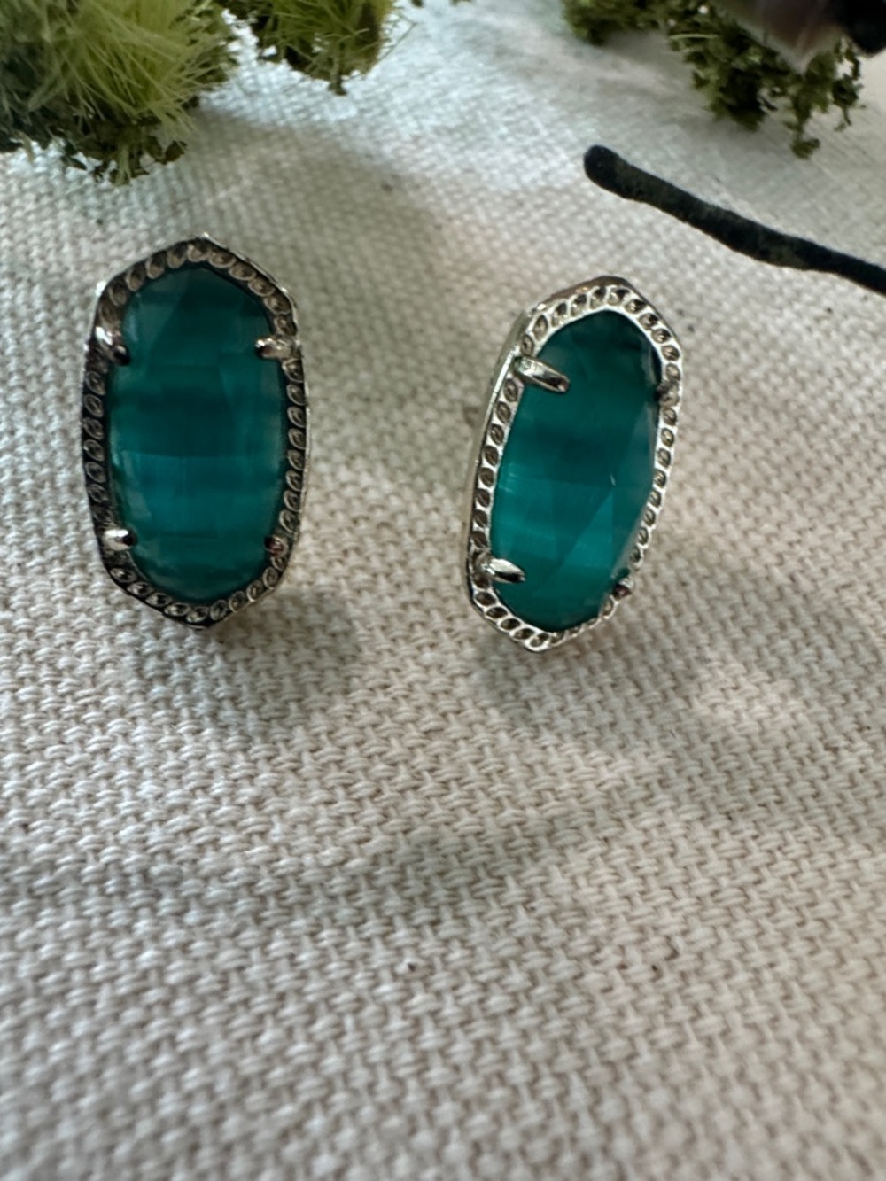 Kendra Scott Teal Faceted Stone Silver-Trim Stud Earrings